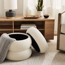 Load image into Gallery viewer, Round Boucle Ottoman Storage
