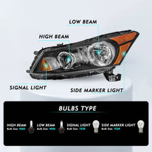 Load image into Gallery viewer, 2008-2012 Honda Accord Sedan Black Headlight Assembly Pair with Amber Corners
