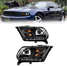 Load image into Gallery viewer, 2010-2014 Ford Mustang Black Headlights, Amber Corner Stealth Crystal Clear Lens Assembly, Left &amp; Right Side Pair, Direct OEM Fit
