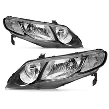 Load image into Gallery viewer, 2006-2011 Honda Civic 4-Door Sedan Halogen Headlight Assembly Pair - Black
