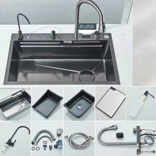 Load image into Gallery viewer, Waterfall Kitchen Sink Stainless Steel with Faucet Single Bowl Workstation Sink Cup Washer Soap Dispenser
