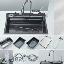 Load image into Gallery viewer, Waterfall Kitchen Sink Stainless Steel with Faucet Single Bowl Workstation Sink Cup Washer Soap Dispenser
