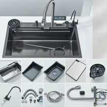 Load image into Gallery viewer, Waterfall Kitchen Sink Stainless Steel with Faucet Single Bowl Workstation Sink Cup Washer Soap Dispenser
