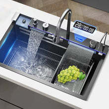Load image into Gallery viewer, Waterfall Kitchen Sink Stainless Steel with Faucet Single Bowl Workstation Sink Cup Washer Soap Dispenser
