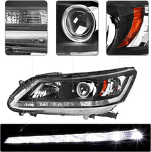 Load image into Gallery viewer, 2013-2015 Honda Accord Sedan Headlights Pair, Professional Projector Halogen Headlamp (W/O LED DRL Models), LH+RH Side Replacement, Black
