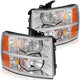 2007-2014 Chevy Silverado Chrome Headlights, 1500 2500 3500 HD Crystal Clear Lens Assembly, Left & Right Side Pair, Direct OEM Fit
