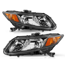 Load image into Gallery viewer, 2012-2015 Honda Civic Sedan Black Housing Headlights, 2012 2013 Civic Coupe Headlamp Pair with Amber Reflector, Professional Replacement Set
