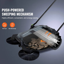 Load image into Gallery viewer, 25.6" Walk Behind Hand Push Floor Sweeper, Manual Industrial Road Sweeper with 5 Gallon Waste Container for Driveways &amp; Warehouses
