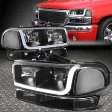 Load image into Gallery viewer, 99 07 GMC Sierra 1500-2500 3500 LED DRL Black/Clear Headlights+Bumper Lamps
