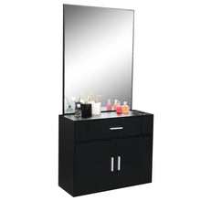 Load image into Gallery viewer, Wall Mount Barber Station Beauty Salon Cabinet, Professional Hair Styling Dressing Table with Drawer, 3 Tool Holes and mirror
