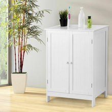 Load image into Gallery viewer, Wooden Bathroom Storage Cabinet with 3 Shelves, Double Door Floor Organizer for Towels &amp; Toiletries, Water Resistant P2 MDF
