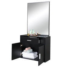 Load image into Gallery viewer, Wall Mount Barber Station Beauty Salon Cabinet, Professional Hair Styling Dressing Table with Drawer, 3 Tool Holes and mirror
