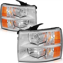 Load image into Gallery viewer, 2007-2014 Chevy Silverado Chrome Headlights, 1500 2500 3500 HD Crystal Clear Lens Assembly, Left &amp; Right Side Pair, Direct OEM Fit

