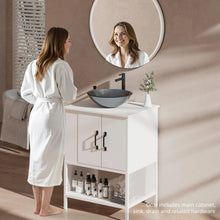 Load image into Gallery viewer, 24" Single Bathroom Vanity with Ceramic Sink Combo, Modern Wood Grain Storage Cabinet, Floating/Floor Mount Vanity Set with Integrated Basin
