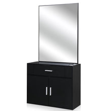 Load image into Gallery viewer, Wall Mount Barber Station Beauty Salon Cabinet, Professional Hair Styling Dressing Table with Drawer, 3 Tool Holes and mirror

