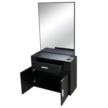 Load image into Gallery viewer, Wall Mount Barber Station Beauty Salon Cabinet, Professional Hair Styling Dressing Table with Drawer, 3 Tool Holes and mirror
