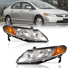 Load image into Gallery viewer, 2006-2011 Honda Civic 4 Door Chrome Headlights, Crystal Clear Lens Assembly, Left &amp; Right Side Pair, Direct OEM Replacement

