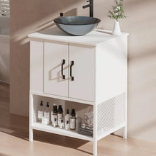 Load image into Gallery viewer, 24" Single Bathroom Vanity with Ceramic Sink Combo, Modern Wood Grain Storage Cabinet, Floating/Floor Mount Vanity Set with Integrated Basin
