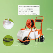 Load image into Gallery viewer, Battery Powered Sprayer Cart 15 Gallon Lawn Garden Sprayer on Wheels 90 PSI
