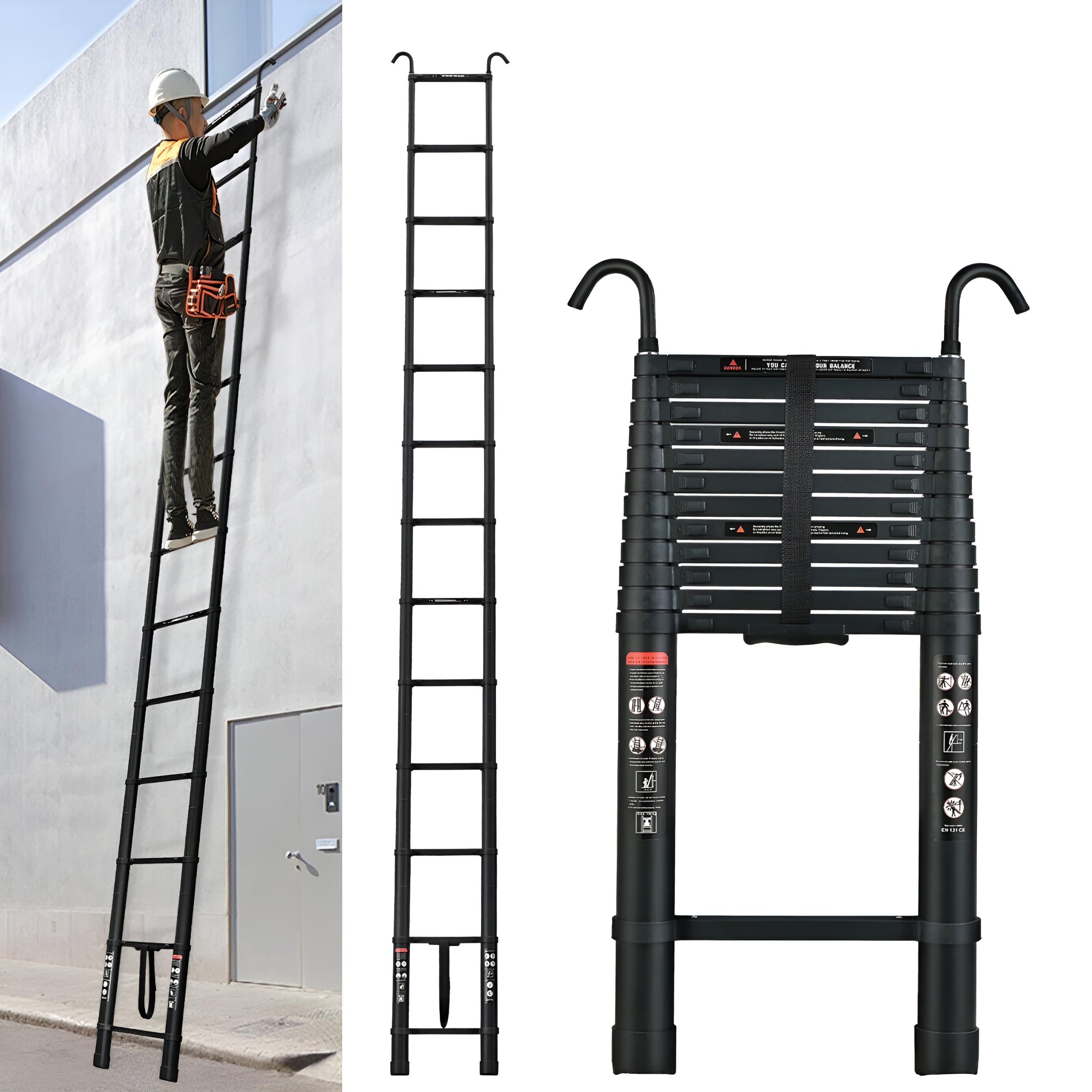 Telescoping Ladder Compact Extension Aluminum with 2 Detachable Roof H ...