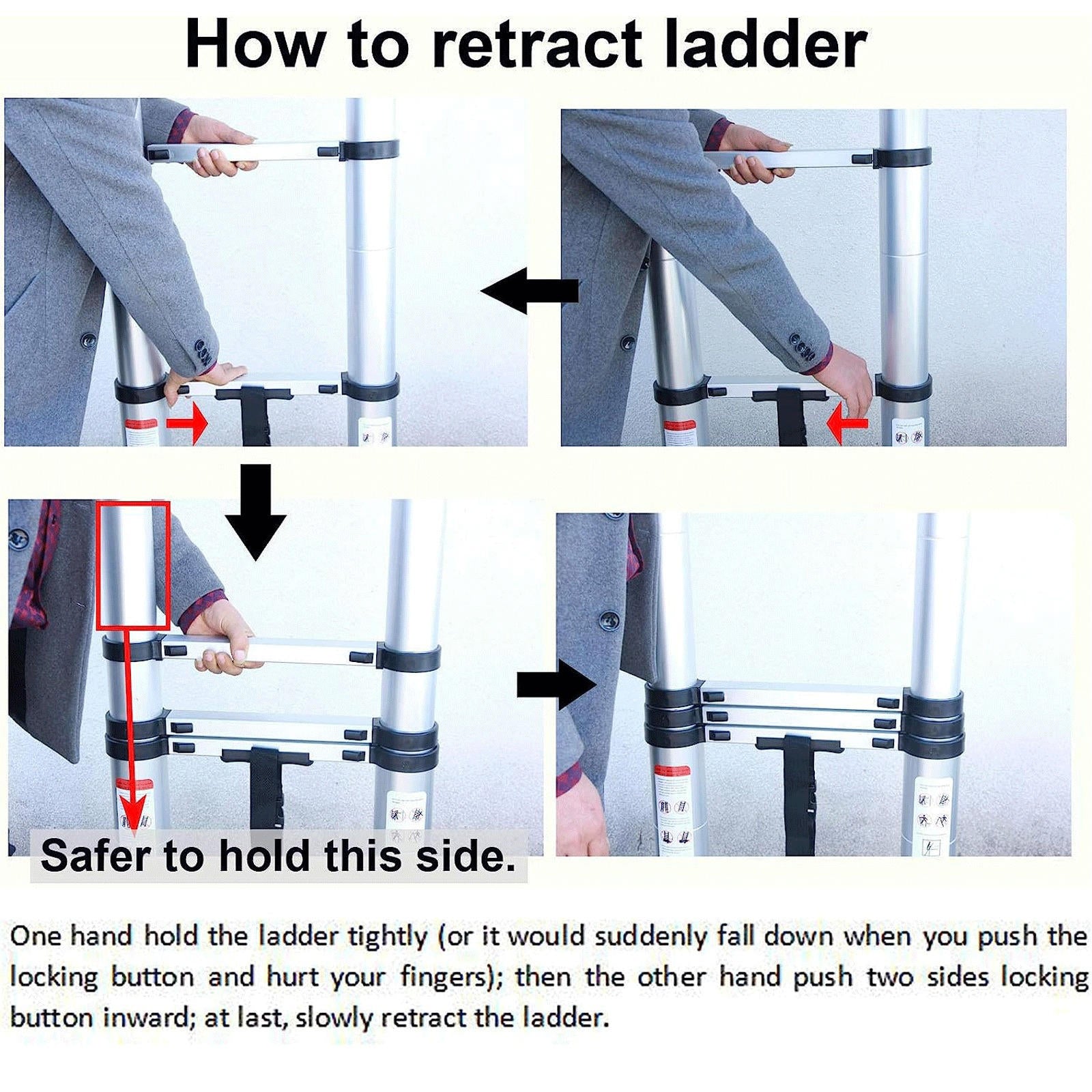 Telescoping Ladder Compact Extension Aluminum with 2 Detachable Roof H ...