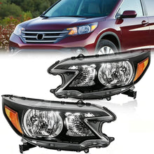 Load image into Gallery viewer, 2012-2014 Honda CR V Black Housing Headlights, Halogen Type Crystal Clear Lens Assembly, Left &amp; Right Side Pair, Direct OEM Fit

