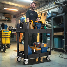 Load image into Gallery viewer, Heavy Duty Utility Cart with 2 Shelves, 550 lb Capacity, 360 Degree Swivel Wheels for Garage Warehouse Use
