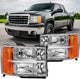 2007-2013 GMC Sierra 1500 2500HD 3500HD Headlights, Chrome Clear Lens Assembly, Left & Right Side Pair, Direct OEM Fit