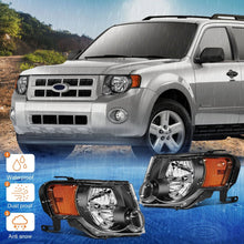 Load image into Gallery viewer, 2008 to 2012 Ford Escape SUV Headlights, Stealth Black Housing Clear Lens Assembly, Left Driver &amp; Right Passenger Side Pair Set, Direct OEM Fit

