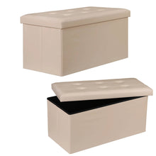 Load image into Gallery viewer, 30" Beige Folding Storage Ottoman Footstool with Cover for Living Room &amp; Bedroom
