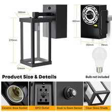 Load image into Gallery viewer, Outdoor Porch Light With GFCI Outlet - Dusk To Dawn Wall Light, Sensor, Weatherproof
