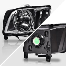 Load image into Gallery viewer, 2005-2009 Ford Mustang Black Housing Headlights, Halogen Crystal Clear Lens Assembly, Left &amp; Right Side Pair, Direct OEM Fit
