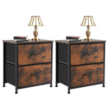 Load image into Gallery viewer, 2 Pack 2 Drawer Fabric Nightstand Set, Small Bedside Tables with Metal Frame &amp; Adjustable Feet, Modern End Table Pair for Bedroom, Dorm, &amp; Closet
