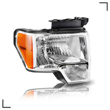 Load image into Gallery viewer, 2009-2014 Ford F-150 Pickup Chrome Headlights, Styleside Crystal Clear Lens Assembly, Left &amp; Right Side Pair, Direct OEM Fit
