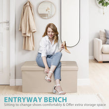 Load image into Gallery viewer, 30" Beige Folding Storage Ottoman Footstool with Cover for Living Room &amp; Bedroom
