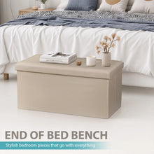Load image into Gallery viewer, 30" Beige Folding Storage Ottoman Footstool with Cover for Living Room &amp; Bedroom
