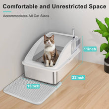 Load image into Gallery viewer, Stainless Steel Cat Litter Box, L Enclosed With Lid, Metal Scoop, Mat Included
