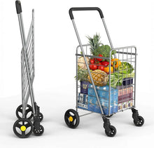 Load image into Gallery viewer, Folding Utility Shopping Cart with Double Baskets, Swivel Wheels Heavy Duty Grocery Cart
