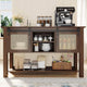 Buffet Cabinet, Coffee Bar Storage Cabinet with Rattan Sliding Barn Door & Shelves