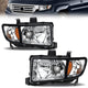 2006-2014 Honda Ridgeline Black Housing Headlights, Amber Corner Crystal Clear Lens Assembly, Left & Right Side Pair, Direct OEM Fit