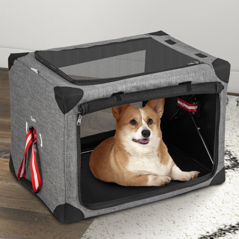 Heavy Duty Collapsible Large Pet Dog Cat Covered Travel Crate
