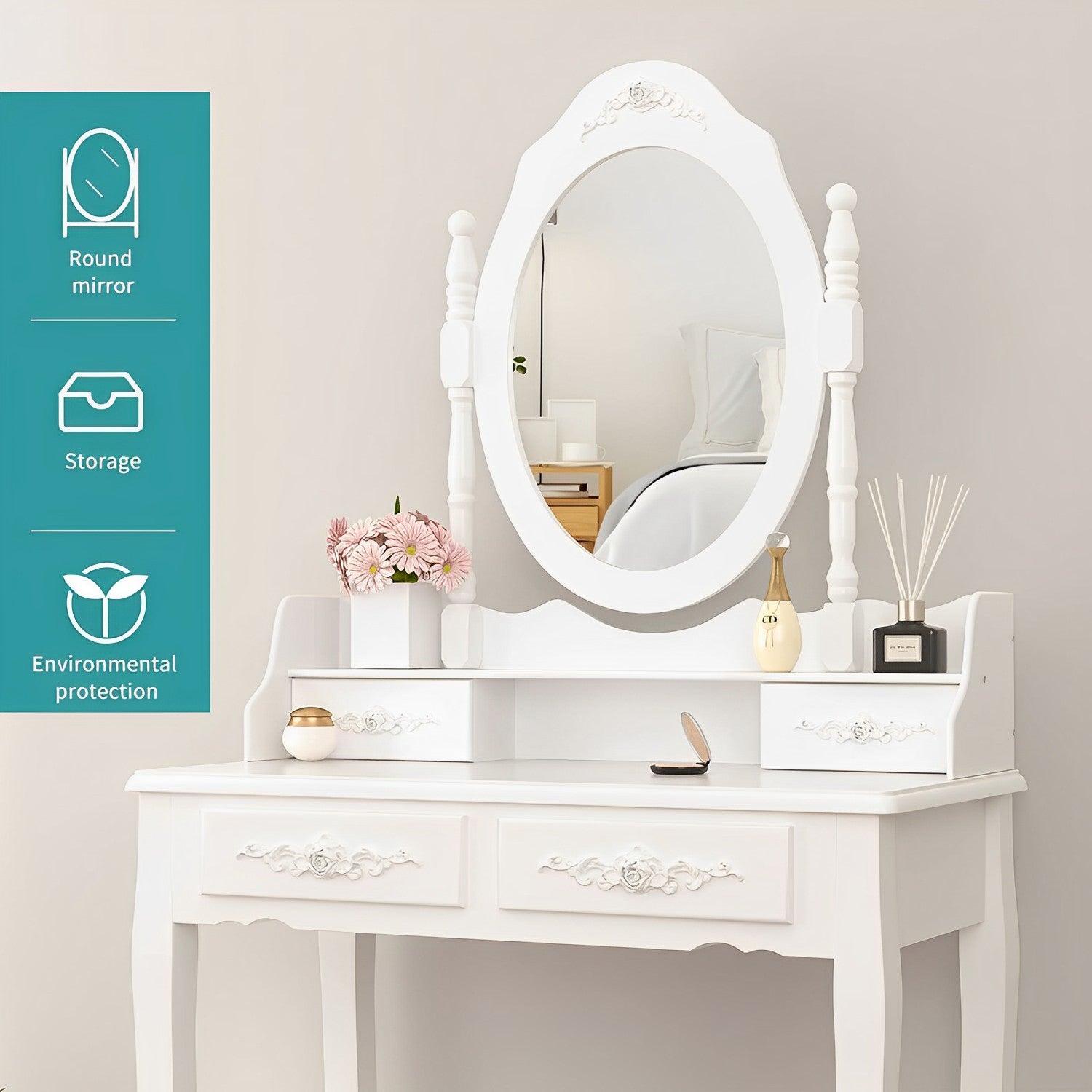 Vanity Set With Mirror And Stool