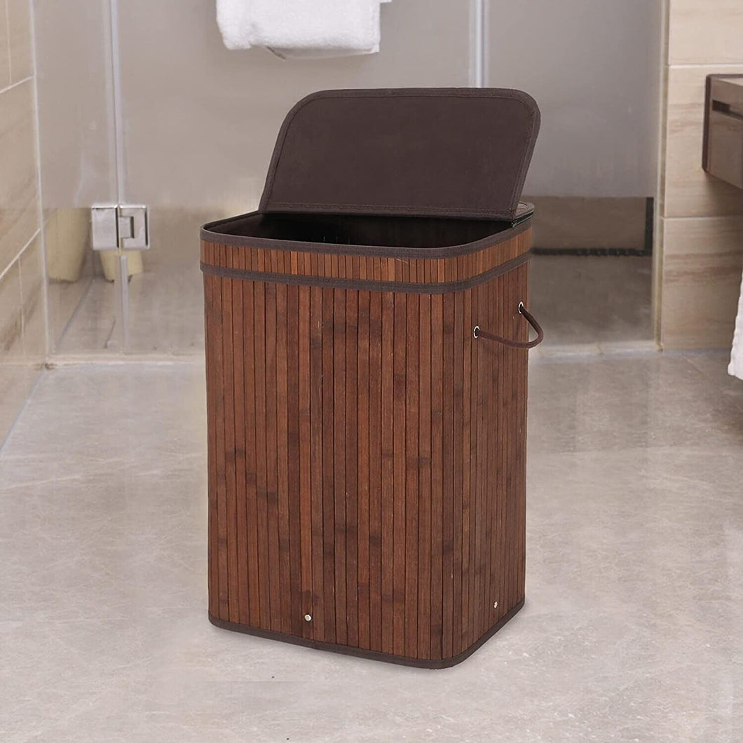 72L Folding Bamboo Laundry Hamper with Lid and Removable Liner