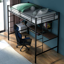 Load image into Gallery viewer, Large Twin Adult Metal Loft Bed Frame With Storage And Desk
