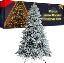 Load image into Gallery viewer, 7Ft Snow Flocked Artificial Pre-lit Xmas Tree With Metal Stand, 300 Chasing Warm LED Lights - Until Times Up
