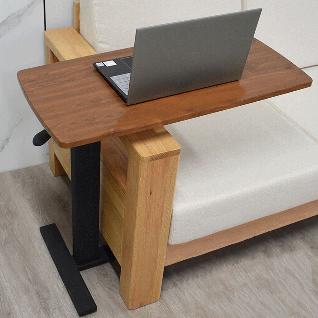 Wooden Height Adjustable Slide Under Couch Laptop Dining Side Table