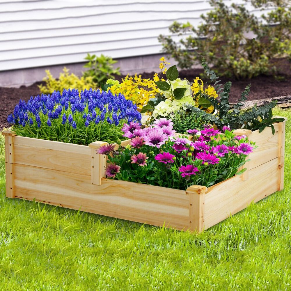 Raised Wooden Vegetable Herb Flower Garden Multi Planter Box