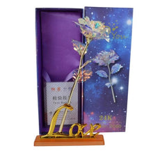 Load image into Gallery viewer, 24k Plated Rose Gold Galaxy Rose Lasts Forever Optional Light or Display Stand
