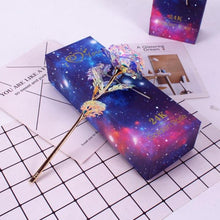 Load image into Gallery viewer, 24k Plated Rose Gold Galaxy Rose Lasts Forever Optional Light or Display Stand
