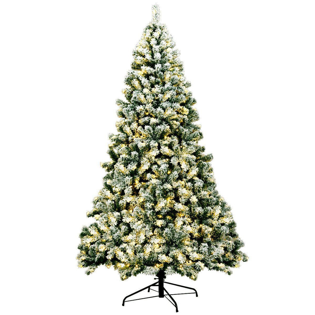 7.5Ft Pre-Lit Premium Snow Flocked Hinged Artificial Christmas Tree With 550 Lights - Until Times Up
